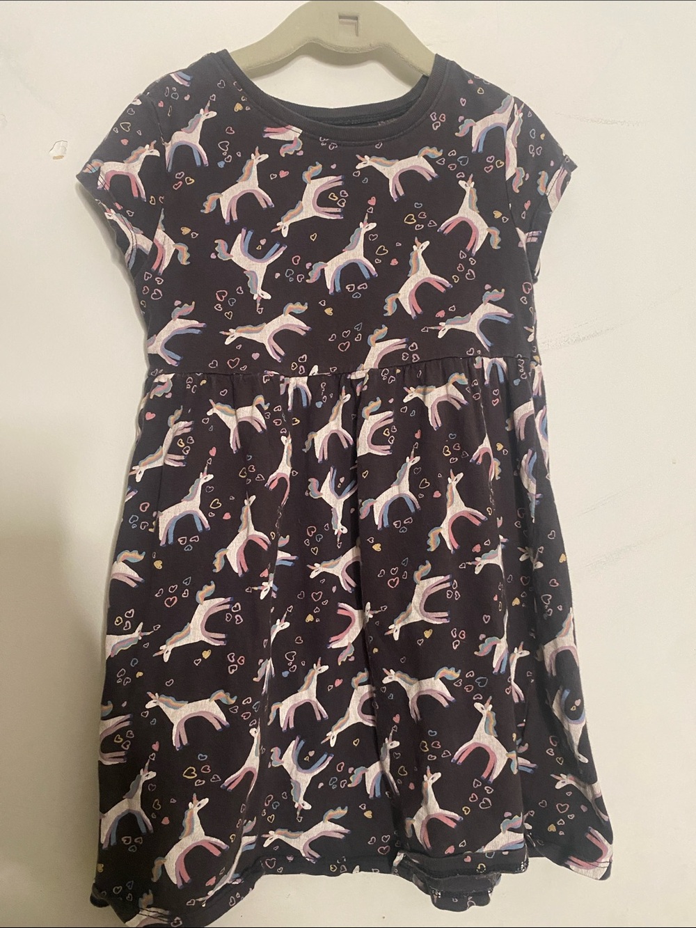 Old Navy Black Unicorn Print Short-Sleeve Dress
